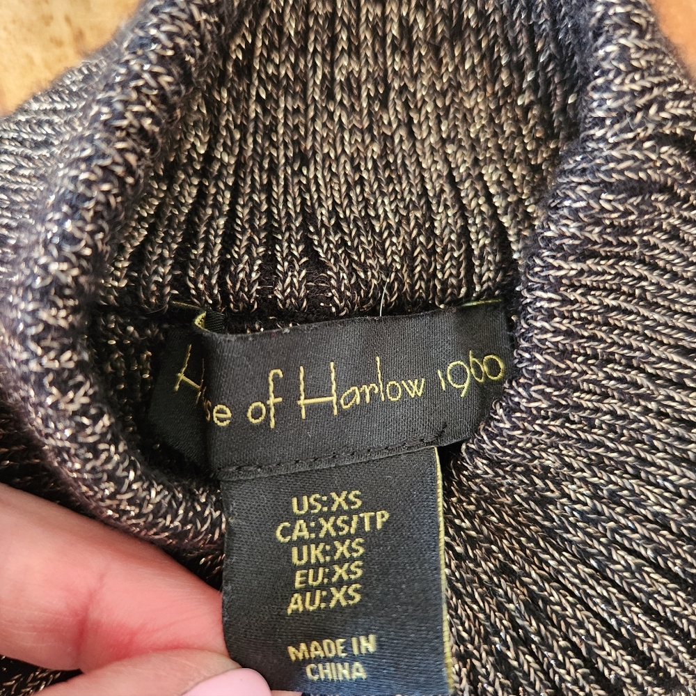 House Of Harlow 1960 Knit Set Sleeveless Mock Tunic & Flare Pants Blk & Gold S - Picture 14 of 16